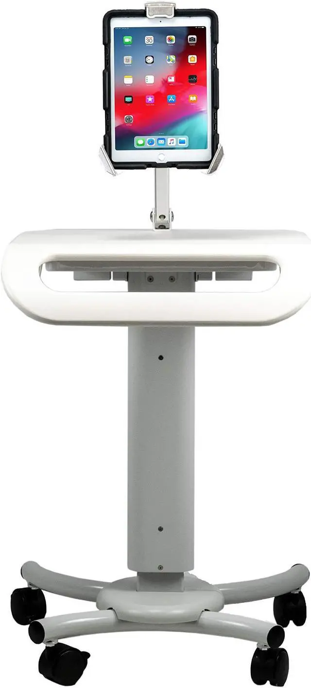 Alt view image 3 of 5 - Rolling Medical Workstation - CTA Height Adjustable Mobile Secure Medical Workstation Cart for iPad 10th Gen 10.9" - iPad 7/8/9 Gen 10.2"- iPad Pro 11" - iPad Air 4 - Galaxy Tab S3 - White (QPAD-HRSW)