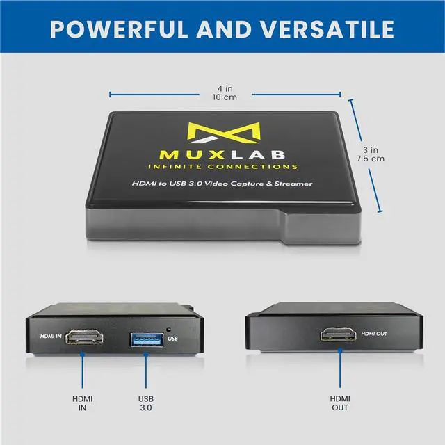 Alt view image 2 of 5 - MuxLab Video Capture & Streaming Device | USB 3.0 HDMI Loop Out | HDMI Capture Card 1080p/60 | Windows 7 8 10 | Linux | YouTube | OBS | Twitch | PS3 | PS4 | Xbox| Stream and Record for Gaming
