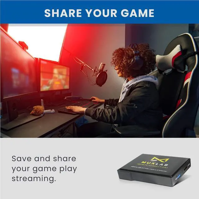 Alt view image 5 of 5 - MuxLab Video Capture & Streaming Device | USB 3.0 HDMI Loop Out | HDMI Capture Card 1080p/60 | Windows 7 8 10 | Linux | YouTube | OBS | Twitch | PS3 | PS4 | Xbox| Stream and Record for Gaming