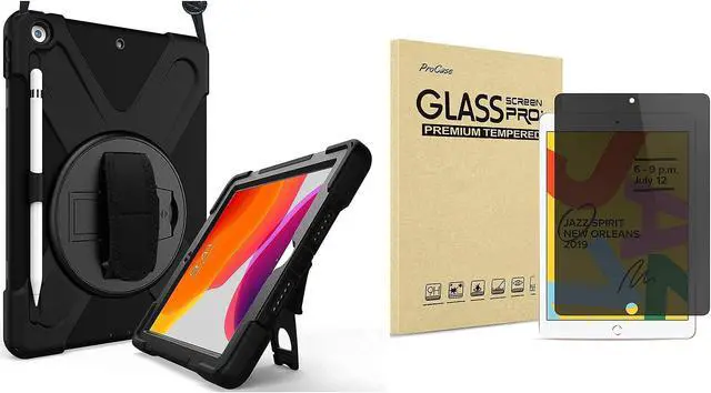 Main image of ProCase iPad 10.2 Case 2019 7th Gen iPad Case Rugged Heavy Duty Shockproof Rotatable Case Bundle with iPad 10.2 7th Gen 2019 Privacy Screen Protector