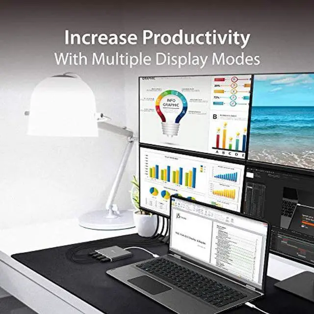 Alt view image 4 of 5 - j5create USB-C to 4 Port HDMI Adapter Hub- Multi Monitor Splitter - Support 4 1080p 60Hz Displays - Compatible with Type-C MacBook and Windows Laptop (JCA366)