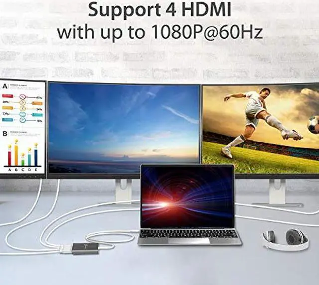 Alt view image 5 of 5 - j5create USB-C to 4 Port HDMI Adapter Hub- Multi Monitor Splitter - Support 4 1080p 60Hz Displays - Compatible with Type-C MacBook and Windows Laptop (JCA366)
