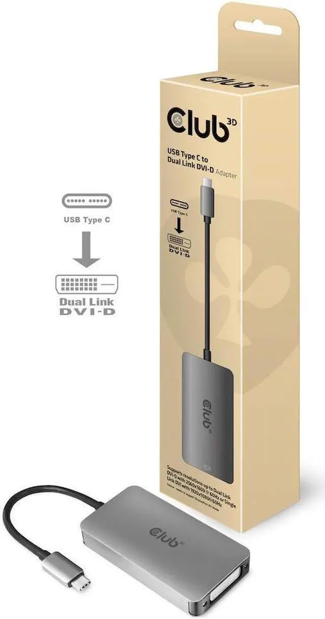Alt view image 2 of 5 - Club3D CAC-1510-A USB Type C to Dual Link DVI-D Cable Adapter Support 3840x2160@30hz, 2560x1600@60Hz HDCP Off for Apple Cinema Displays M/F