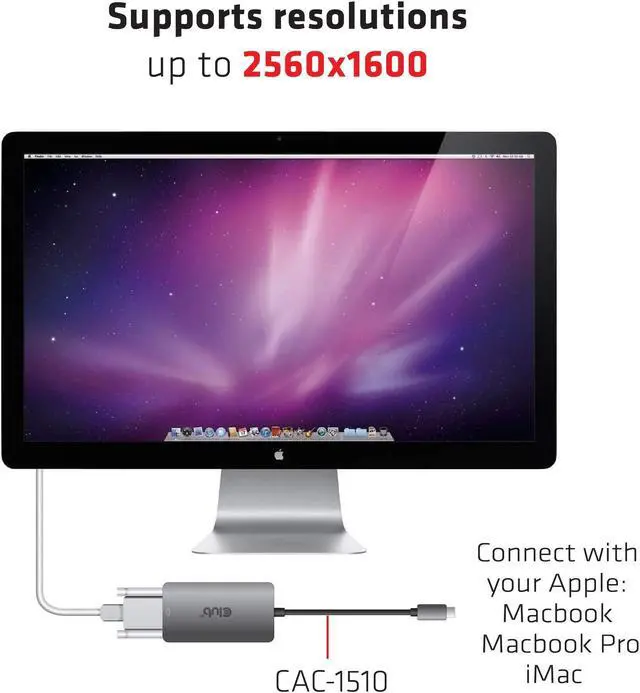Alt view image 5 of 5 - Club3D CAC-1510-A USB Type C to Dual Link DVI-D Cable Adapter Support 3840x2160@30hz, 2560x1600@60Hz HDCP Off for Apple Cinema Displays M/F