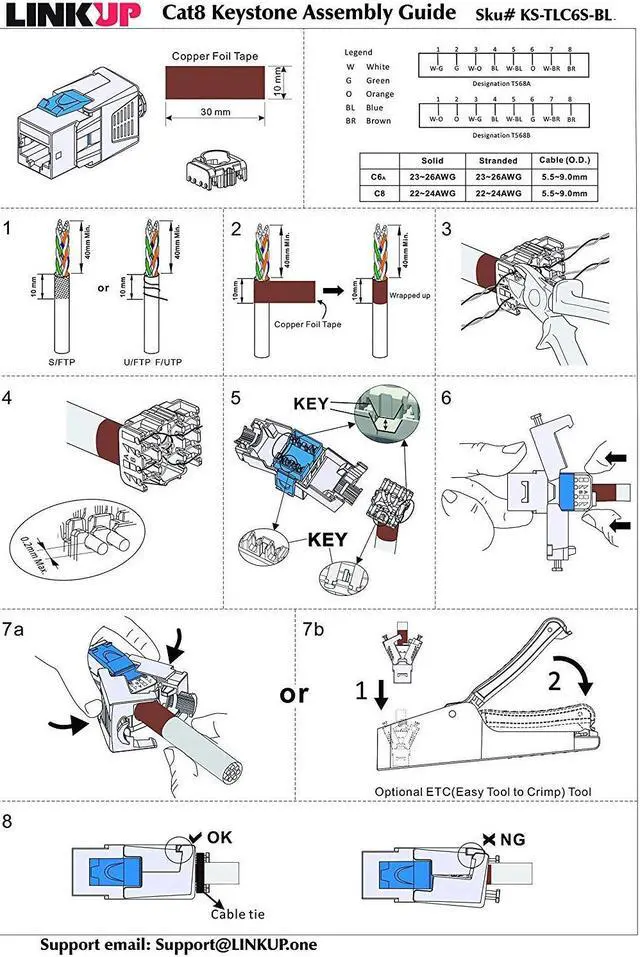 Alt view image 4 of 5 - LINKUP - [GHMT & DSX8000 Certified] Cat8 Ethernet Cable Connector (2-Pack) RJ45 Metal Tool Free Easy Termination Keystone Jack |for 2000MHz 2GHz 40G Double Shielded Solid LAN Cable 22AWG-24AWG