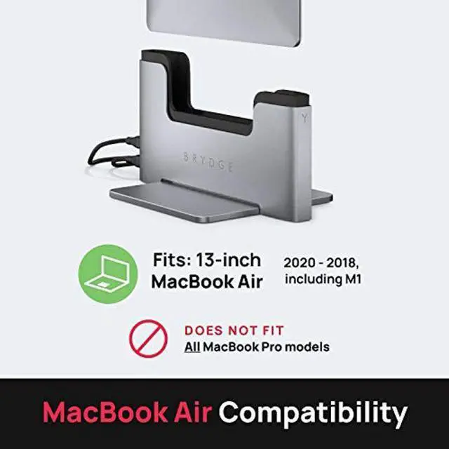 Alt view image 4 of 5 - Brydge Space-Saving Laptop Stand | Vertical Docking Station | Compatible with 13-inch MacBook Air (2021-2018) | 2 x Thunderbolt 3 Ports | (Space Gray)
