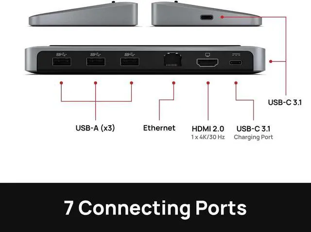 Alt view image 3 of 5 - Brydge Stone II USB-C Universal Docking Station Compatible with MacOS & Windows, Single 4K Display, HDMI Out, USB-C Speeds, 7 Ports