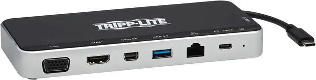 Main image of Tripp Lite USB-C Dock, 3 Monitor Display, USB Type C Hub Adds 4K HDMI, mDP, VGA, USB 3.2 Gen 1, USB-A, USB-C, GbE, 60W PD Charging, Black (U442-DOCK16-B)