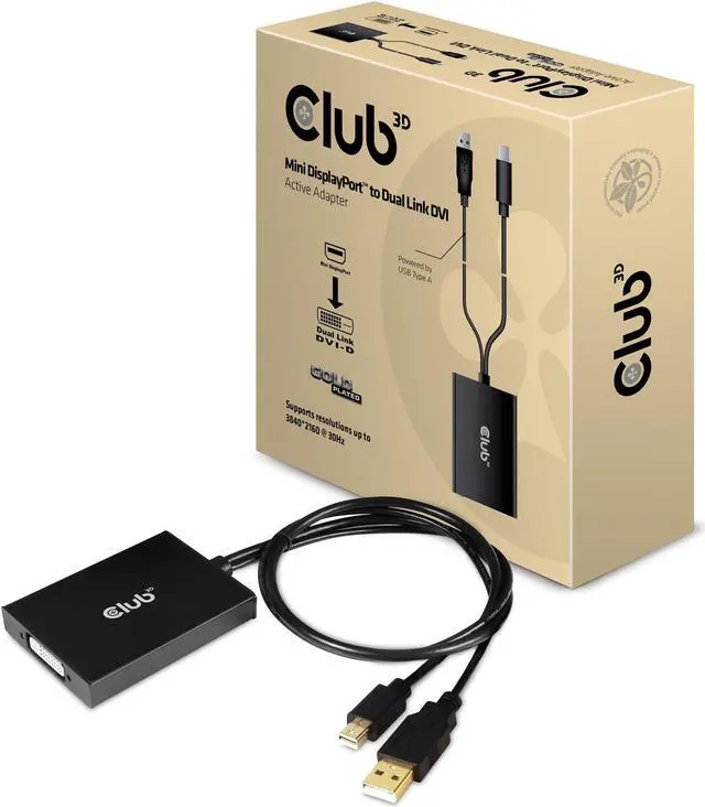 Alt view image 3 of 5 - Club 3D CAC-1130 Mini DisplayPort to Dual Link DVI, HDCP ON Version Active Adapter (for Displays with HDCP Support) M/F