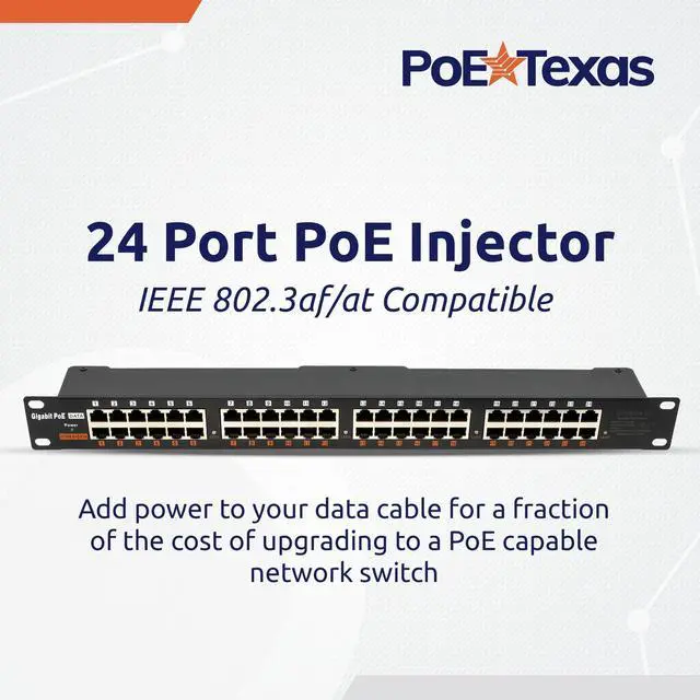 Alt view image 2 of 5 - PoE Texas 24 Port PoE Injector - Multi-Port PoE Gigabit Rack Mount Midspan for IP Cameras, Phones, WiFi AP, Add Power Over Ethernet to Non-PoE Switch or Network Router, Includes 56v 240w Power Supply
