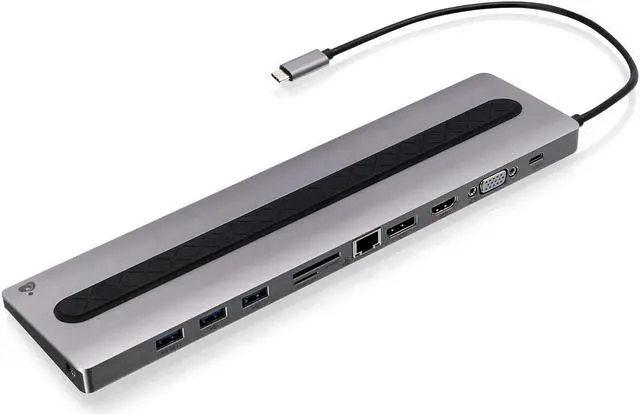 Main image of IOGEAR USB-C 8 Port Low Profile Docking Station - 4K@30Hz - 1 HDMI - 1 DisplayPort - 1 VGA - 1 Ethernet - 3 USB 3.0 A Ports - 1 USB-C 100W Charging Only - Card Reader Slot - 1 3.5mm - GUD3C02B