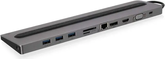 Alt view image 3 of 5 - IOGEAR USB-C 8 Port Low Profile Docking Station - 4K@30Hz - 1 HDMI - 1 DisplayPort - 1 VGA - 1 Ethernet - 3 USB 3.0 A Ports - 1 USB-C 100W Charging Only - Card Reader Slot - 1 3.5mm - GUD3C02B