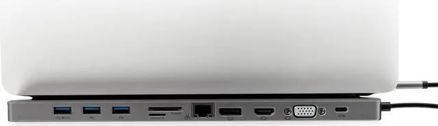 Alt view image 5 of 5 - IOGEAR USB-C 8 Port Low Profile Docking Station - 4K@30Hz - 1 HDMI - 1 DisplayPort - 1 VGA - 1 Ethernet - 3 USB 3.0 A Ports - 1 USB-C 100W Charging Only - Card Reader Slot - 1 3.5mm - GUD3C02B