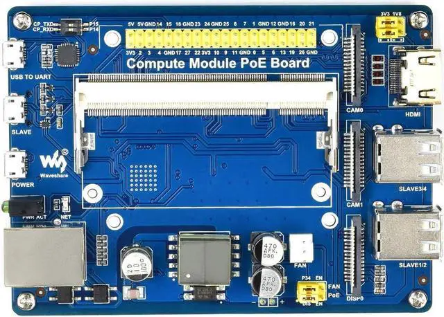 Main image of Waveshare Compute Module IO Board with PoE Feature Composite Breakout Board for Developing with Raspberry Pi CM3 / CM3L / CM3+ / CM3+L