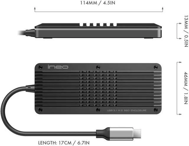 Alt view image 2 of 5 - ineo M.2 NVMe (PCIe) SSD USB 3.2 Gen 2 Type-C Waterproof RGB (Gaming Style) Aluminum Enclosure [C2599-NVMe]