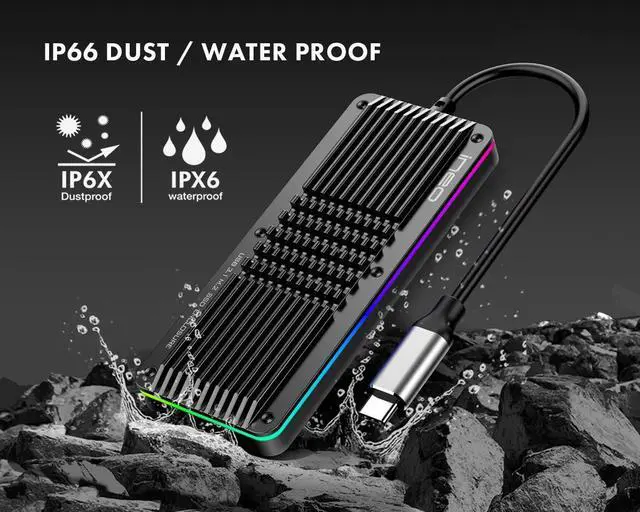 Alt view image 5 of 5 - ineo M.2 NVMe (PCIe) SSD USB 3.2 Gen 2 Type-C Waterproof RGB (Gaming Style) Aluminum Enclosure [C2599-NVMe]