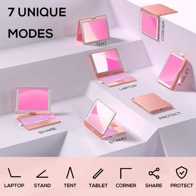 Alt view image 5 of 5 - typecase Touch Case with Keyboard for iPad 9th Generation (10.2", 2021), Multi-Touch Trackpad, 10 Color Backlight, 360, Thin & Light - iPad 8th Gen (2020), 7th Gen (2019), Air 3, Pro 10.5 (Rose Gold)