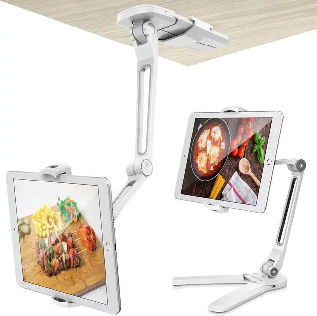 Main image of AboveTEK Under Cabinet iPad Mount, 3 in 1 Highflex 360deg iPad Wall Mount for Kitchen, Tablet Celling Under Counter Holder, Kitchen iPad Stands Fits 4.7" to 13.5" iPad, Mini, Air, Surface Pro - White