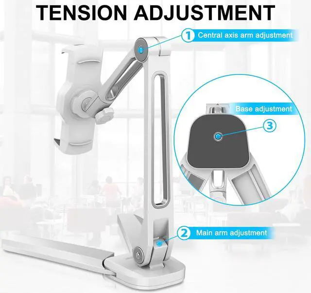 Alt view image 4 of 5 - AboveTEK Under Cabinet iPad Mount, 3 in 1 Highflex 360deg iPad Wall Mount for Kitchen, Tablet Celling Under Counter Holder, Kitchen iPad Stands Fits 4.7" to 13.5" iPad, Mini, Air, Surface Pro - White