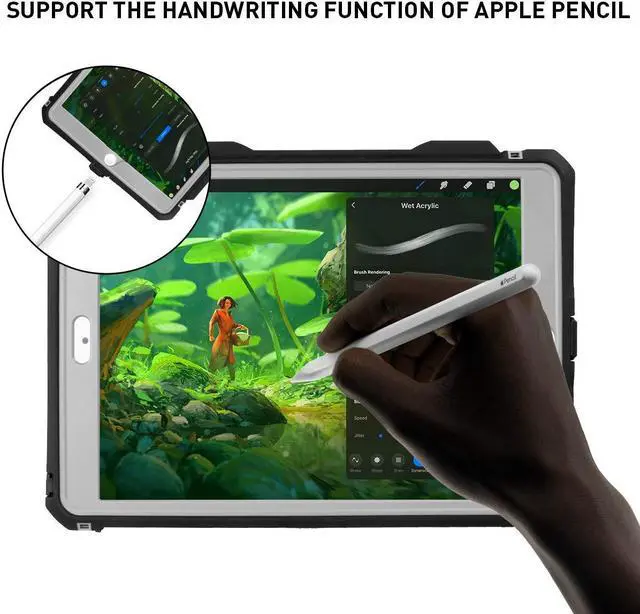 Alt view image 4 of 5 - ipad 10.2 Waterproof Case 2021/2020/2019,ACase iPad 7th/iPad 8th/iPad 9th Generation IP68 Waterproof ipad 10.2 Cover with Strap Stand Pencil Holde Built-in Screen Protector Rugged Shockproof Case