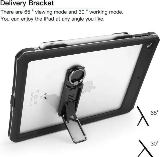 Alt view image 3 of 5 - ipad 10.2 Waterproof Case 2021/2020/2019,ACase iPad 7th/iPad 8th/iPad 9th Generation IP68 Waterproof ipad 10.2 Cover with Strap Stand Pencil Holde Built-in Screen Protector Rugged Shockproof Case