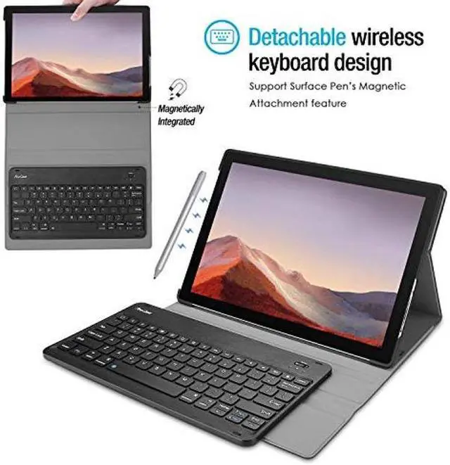 Alt view image 3 of 5 - ProCase Keyboard Case for Surface Pro 7 (2019) /Pro 6 (2018) /Pro 5 (2017) /Pro 4 (2015) 12.3 Inch Tablet, Slim Lightweight Smart Cover with Magnetically Detachable Wireless Keyboard -Black
