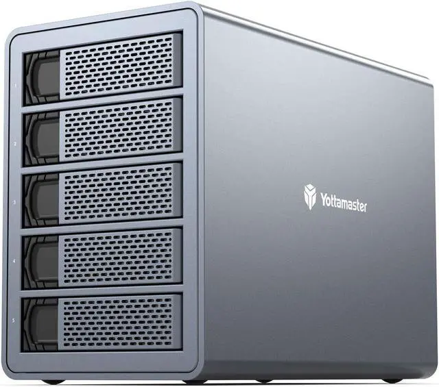 Main image of Yottamaster 5 Bay RAID Hard Drive Enclosure, 150W Aluminum USB3.0 RAID Enclosure for 3.5 & 2.5 Inch SATA HDD/SSD, Support 90TB(5x18TB) Direct Attached Storage DAS RAID1/5/10/JBOD/CLONE [FS5RU3]