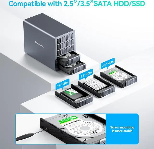 Alt view image 5 of 5 - Yottamaster 5 Bay RAID Hard Drive Enclosure, 150W Aluminum USB3.0 RAID Enclosure for 3.5 & 2.5 Inch SATA HDD/SSD, Support 90TB(5x18TB) Direct Attached Storage DAS RAID1/5/10/JBOD/CLONE [FS5RU3]