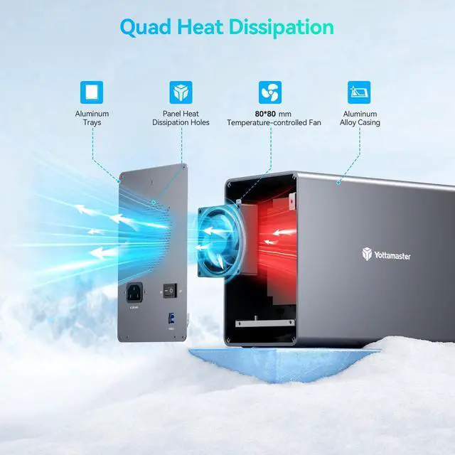 Alt view image 3 of 5 - Yottamaster 5 Bay External Hard Drive Enclosure, 150W Aluminum USB3.0 3.5" HDD Enclosure for 3.5 & 2.5 Inch SATA HDD/SSD, Support 90TB(5x18TB) Direct Attached Storage DAS, Non-RAID [FS5U3]