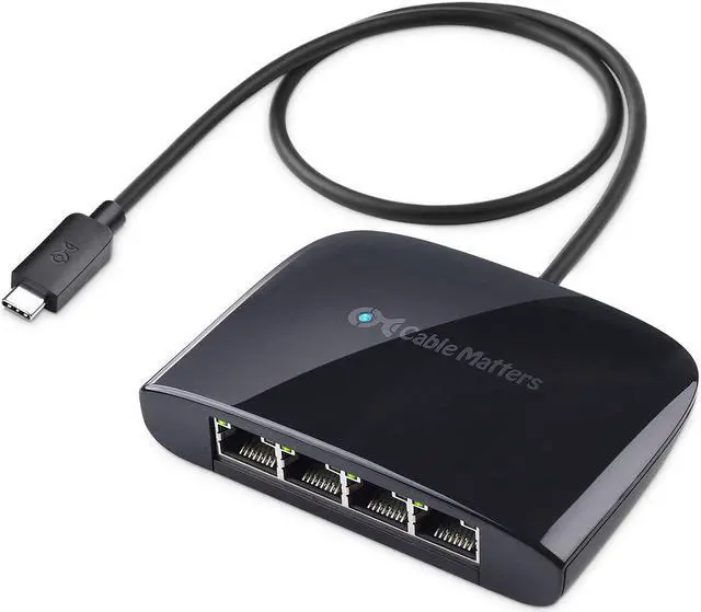 Main image of Cable Matters USB C to 4-Port Gigabit Ethernet Switch for Network Sharing on The Move (Thunderbolt Ethernet Splitter, USB C Network Switch, USB C Gigabit Switch) Compatible with Thunderbolt 4 / USB 4
