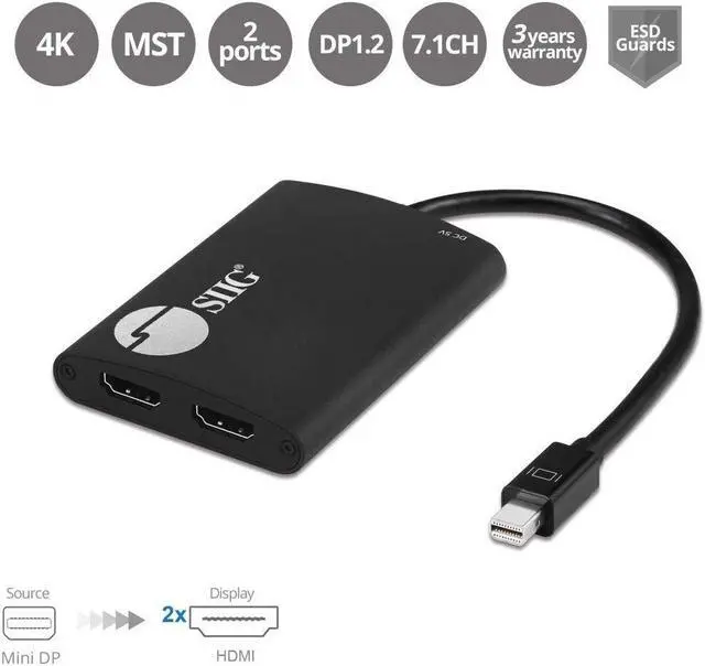 Alt view image 2 of 5 - SIIG 2-Port Mini DisplayPort 1.2 to 2 HDMI MST Hub Video Splitter, DisplayPort Daisy Chain Monitor, Not for MacOS, TAA Compliant (CE-DP0L11-S1)