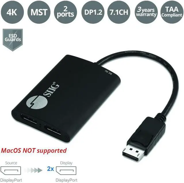 Alt view image 2 of 5 - 1x2 DP 1.2 to DisplayPort MST Splitter