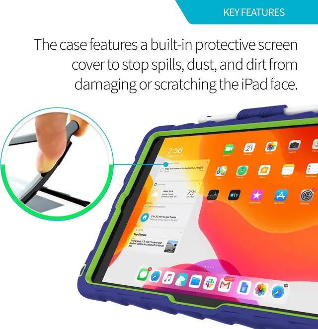 Alt view image 5 of 5 - Gumdrop HideAway Case Fits Apple iPad 9th | 8th | 7th Gen (10.2-inch) Designed for K-12 Students Teachers and Classrooms-Drop Tested Rugged Shockproof Bumpers for Reliable Device Protection-Blue/Green