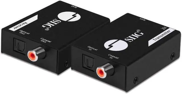 Main image of SIIG Digital & Optical Audio Extender Over Cat5e/6 Ethernet Cable up to 990ft, Audio Converter, S/PDIF Toslink & Coaxial, for Digital 5.1 or PCM 2.0 Audio, Metal Housing, ESD Protection (CE-AU0411-S1)