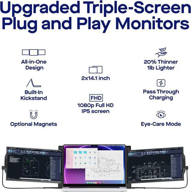 Alt view image 3 of 5 - Mobile Pixels Trio Max Portable Monitor, The On-The-Go Dual-Screen Laptop Monitor, 14" Full HD IPS Display, USB A/Type-C, Plug and Play, Sleek Design (1pc 14" Trio Max)