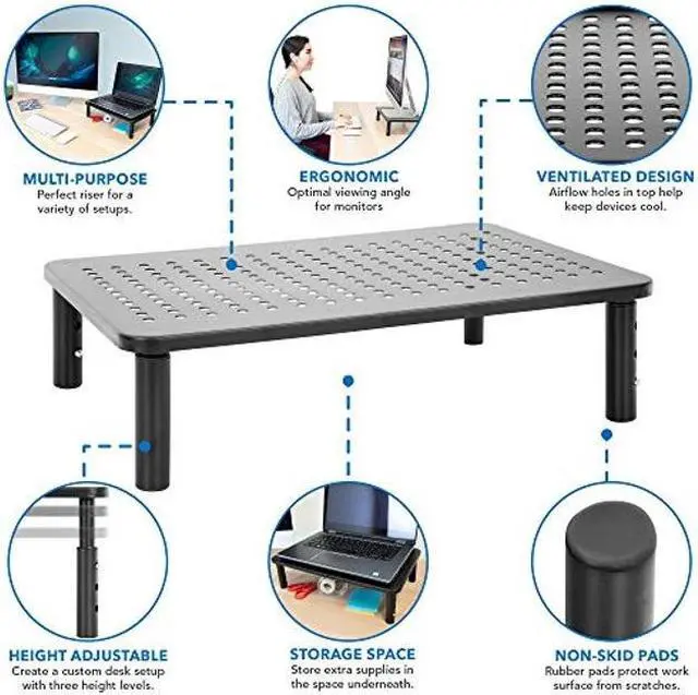 Alt view image 4 of 5 - Mount-It! Metal Monitor Riser 2-Pack | Height Adjustable Computer Display and Laptop Stand for Desktop | Fits Up to 32" Screens, 44 Lbs Capacity, Set of Two Risers