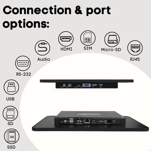Alt view image 4 of 5 - 13.3" Capacitive Embedded All-in-one Computers - Great for POS System, Home Automation, Manufacturing, Food Prep and Digital Signage. Fanless Mini PC with HDMI, Display Port, USB, Ethernet.