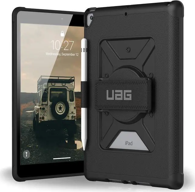 Main image of URBAN ARMOR GEAR UAG Designed for iPad 10.2 Case Black 9th Generation 2021 & 8th Gen 2020 w/Hand Strap Thin Slim Durable Protective Cover w/Pencil Holder & Asset Tag Window, Metropolis Series