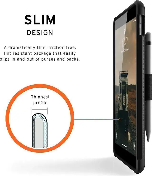 Alt view image 3 of 5 - URBAN ARMOR GEAR UAG Designed for iPad 10.2 Case Black 9th Generation 2021 & 8th Gen 2020 w/Hand Strap Thin Slim Durable Protective Cover w/Pencil Holder & Asset Tag Window, Metropolis Series