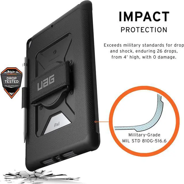 Alt view image 2 of 5 - URBAN ARMOR GEAR UAG Designed for iPad 10.2 Case Black 9th Generation 2021 & 8th Gen 2020 w/Hand Strap Thin Slim Durable Protective Cover w/Pencil Holder & Asset Tag Window, Metropolis Series
