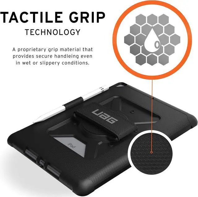 Alt view image 4 of 5 - URBAN ARMOR GEAR UAG Designed for iPad 10.2 Case Black 9th Generation 2021 & 8th Gen 2020 w/Hand Strap Thin Slim Durable Protective Cover w/Pencil Holder & Asset Tag Window, Metropolis Series