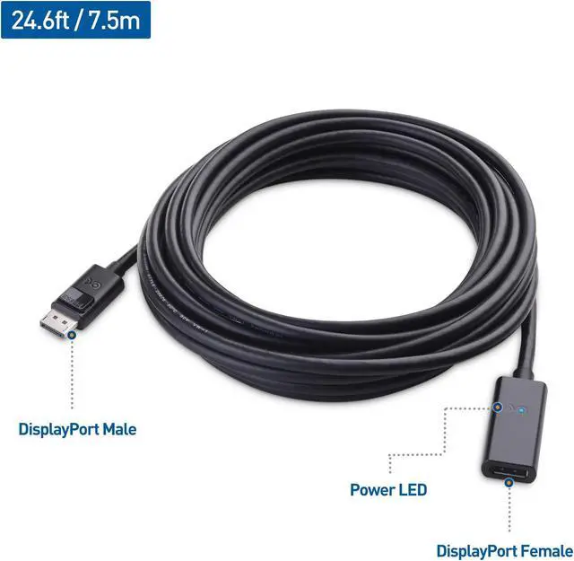 Alt view image 2 of 5 - Cable Matters Unidirectional 32.4Gbps Active DisplayPort Extension Cable Gender Changer 25 ft / 7.5m, Support DisplayPort 1.4 with 8K 60Hz and HDR, for Oculus Rift S, HTC Vive Pro, Gaming Monitors