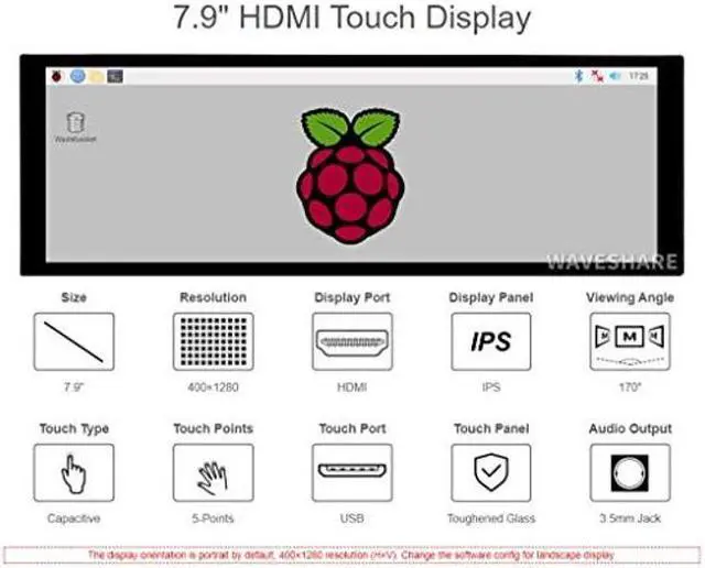 Alt view image 5 of 5 - Waveshare 7.9inch Capacitive Touch Screen LCD Compatible with Raspberry Pi 5/4B/3B+/3A+/2B/B+/A+/Zero/Zero W/WH/Zero 2W CM3+/4 400x1280 Resolution HDMI IPS Supports Jetson Nano/Windows