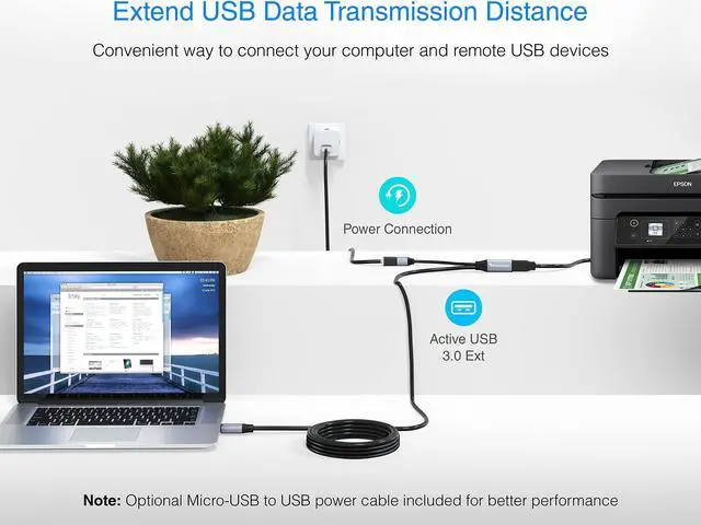 Alt view image 4 of 5 - BlueRigger USB 3.0 Extension Cable (32FT, Active, 5 Gbps, in-Wall CL3 Rated, Type A Male to Female Cord) - Long USB Repeater Extender for VR Headset, Printer, Hard Drive, Keyboard, Mouse, Xbox