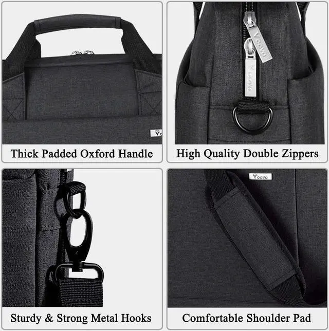 Alt view image 4 of 5 - Voova Laptop Bag Case 17 17.3 Inch Computer Sleeve Messenger Bag with Shoulder Strap Expandable Waterproof Large Capacity Business Briefcase for Work Travel Fit 17-18 Laptop, Men Women, Black