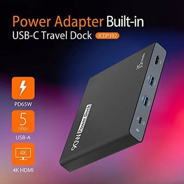 Alt view image 2 of 5 - j5create USB-C Travel Dock with PD 65W Power Supply - for Travel or Business Trip - Charging Adapter Hub with 4K HDMI, USB-A x 2 - for MacBook Air/Pro 13, Surface Pro, and USB-C Laptop (JCDP392)