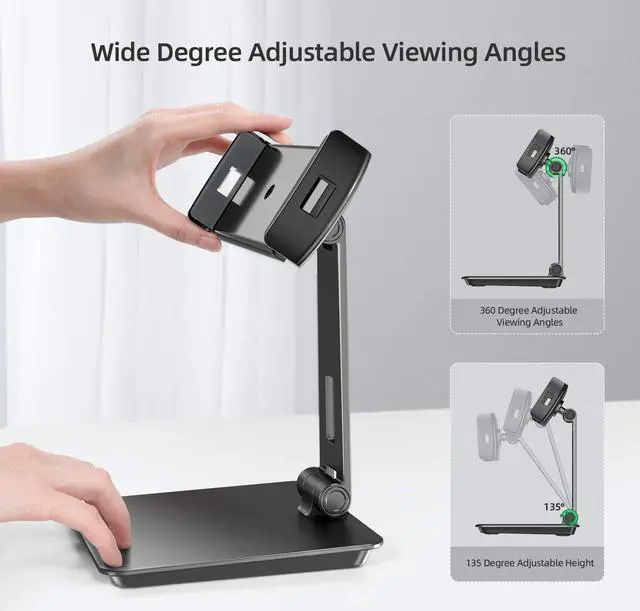 Alt view image 4 of 5 - UPERFECT 5.9''-17.3'' Portable Monitor Stand, Adjustable 360° Swivel Bracket, 180° Tiltable Clamp, Heavy Duty Aluminum Stand for Pad/Tablet