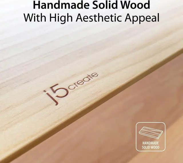 Alt view image 4 of 5 - j5create Wooden Monitor Stand with USB Type C/HDMI Docking Station - USB 3.1 C to C Cable Included - Handmade Wood Panel with Aluminum Riser for Computer Screens, Laptops, TV