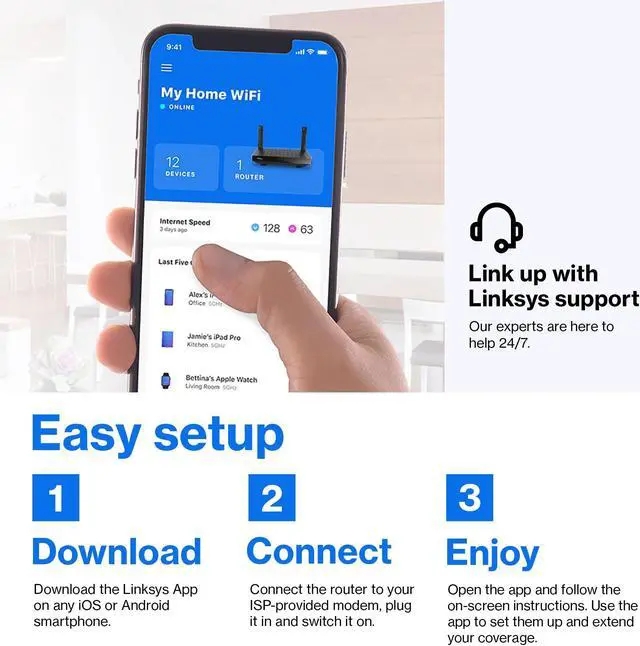 Alt view image 5 of 5 - Linksys Mesh Wifi 6 Router, Dual-Band, 1,700 Sq. ft Coverage, 25+ Devices, Speeds up to (AX1800) 1.8Gbps - MR7350