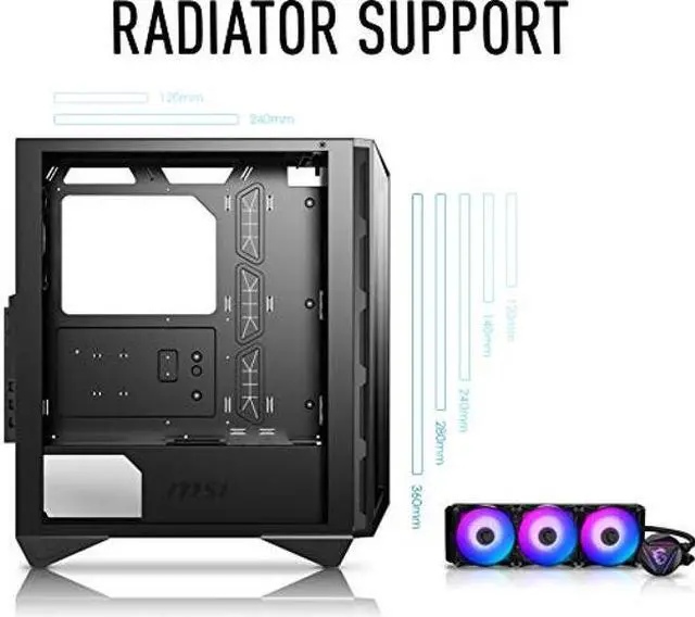 Alt view image 2 of 5 - MSI MPG GUNGNIR 110R - Premium Mid-Tower Gaming PC Case - Tempered Glass Side Panel - 4 x ARGB 120mm Fans - Liquid Cooling Support up to 360mm Radiator - Two-Tone Design